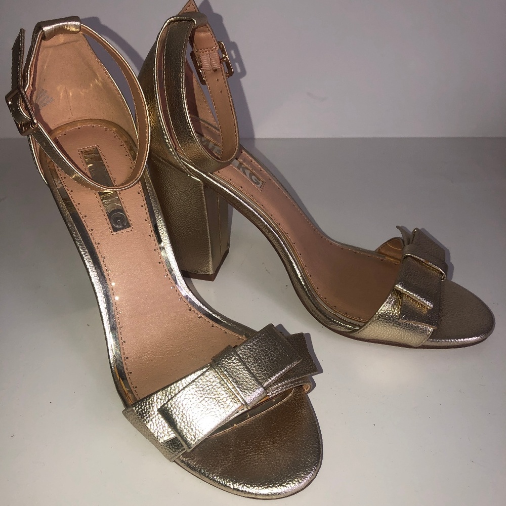Miss KG Flounce Gold Bow Heeled Sandals